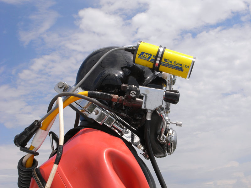 A diver with MC-1 attached on his helmet
