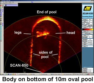 Scanning sonar image of pickup truck on bottom (Note Shadow)
